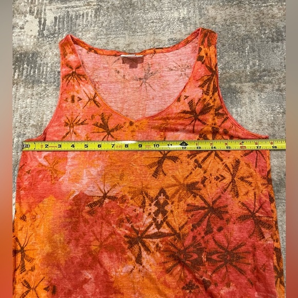 J. Jill Love Linen Orange/Red Tropical Palm Sleeveless Top Shirt Small - Picture 6 of 6